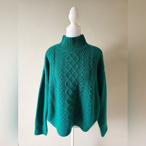 Loft Green Cable Knit High Neck Sweater Small - Picture 1 of 6